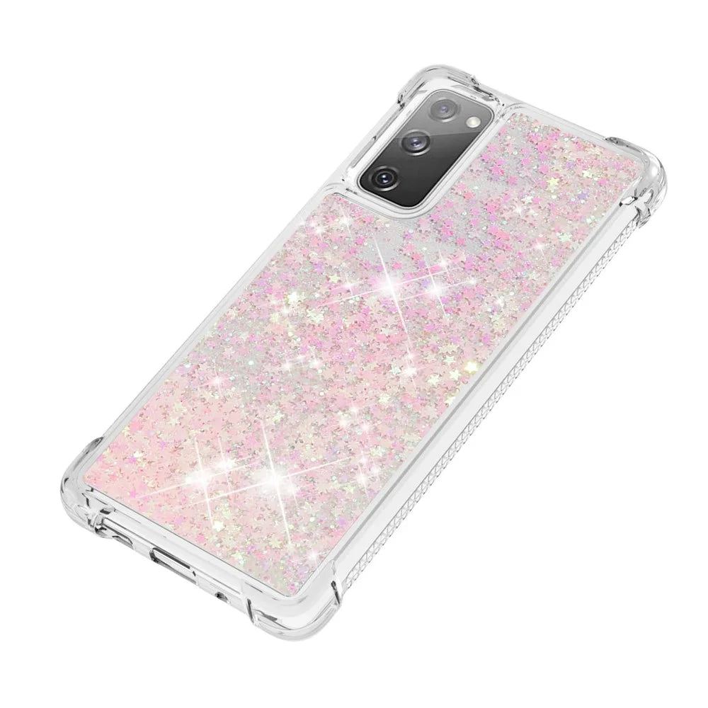 For Samsung Galaxy S20 FE 4G / FE 5G / S20 Lite / S20 FE 2022 TPU Case Glitter Quicksand Shockproof Phone Back Cover - Pink / Pentagrams - 5