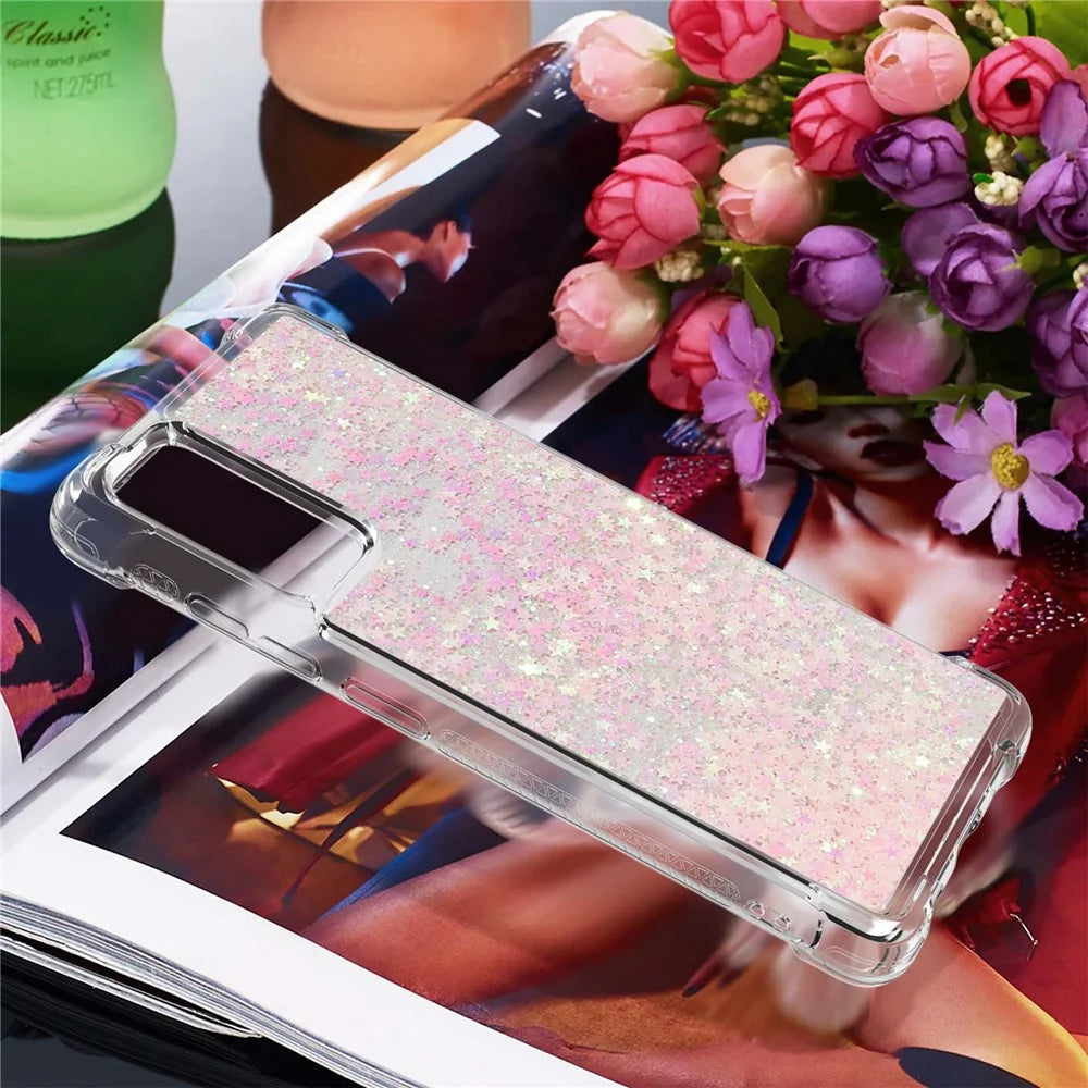 For Samsung Galaxy S20 FE 4G / FE 5G / S20 Lite / S20 FE 2022 TPU Case Glitter Quicksand Shockproof Phone Back Cover - Pink / Pentagrams - 6
