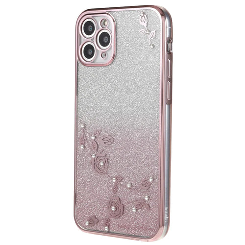 KADEM For iPhone 11 Pro Max 6.5 inch Flower Rhinestone Decor Glitter Soft TPU Cover Gradient Anti-drop Phone Case - Rose Gold - 1