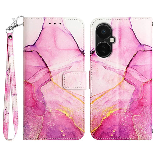 For OnePlus Nord CE 3 Lite 5G / Nord N30 5G Case with Strap Marble Pattern Leather Phone Cover Card Holder - Pink / Purple / Gold 001 - 1