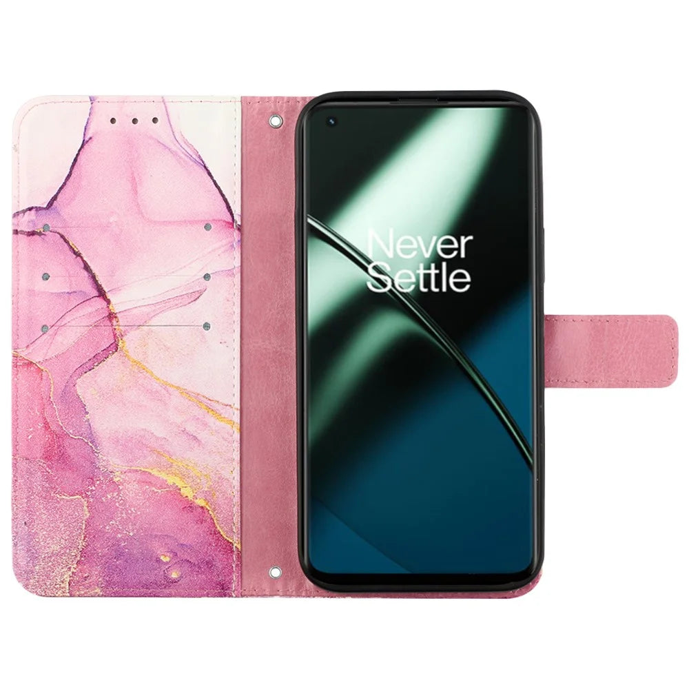 For OnePlus Nord CE 3 Lite 5G / Nord N30 5G Case with Strap Marble Pattern Leather Phone Cover Card Holder - Pink / Purple / Gold 001 - 3