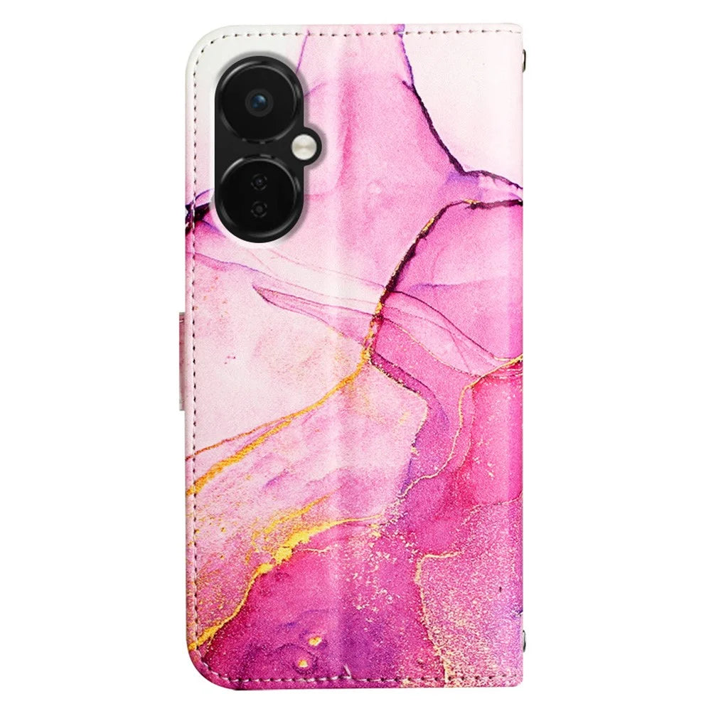 For OnePlus Nord CE 3 Lite 5G / Nord N30 5G Case with Strap Marble Pattern Leather Phone Cover Card Holder - Pink / Purple / Gold 001 - 7