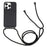 Shockproof Case for iPhone 14 Pro Max Liquid Silicone Cover Anti-Drop Phone Case with Card Slot, Strap - Black - 1