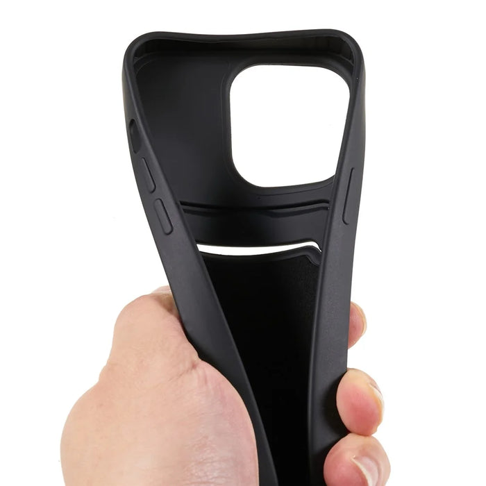 Shockproof Case for iPhone 14 Pro Max Liquid Silicone Cover Anti-Drop Phone Case with Card Slot, Strap - Black - 5