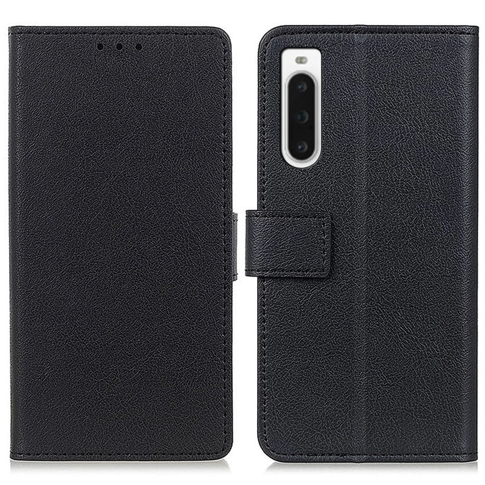 For Sony Xperia 10 V PU Leather Phone Case Stand Wallet Mobile Phone Cover - Black - 1