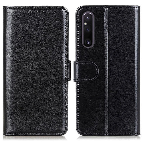 For Sony Xperia 1 V Phone Wallet Case Crazy Horse Texture PU Leather Cell Phone Stand Cover - Black - 1