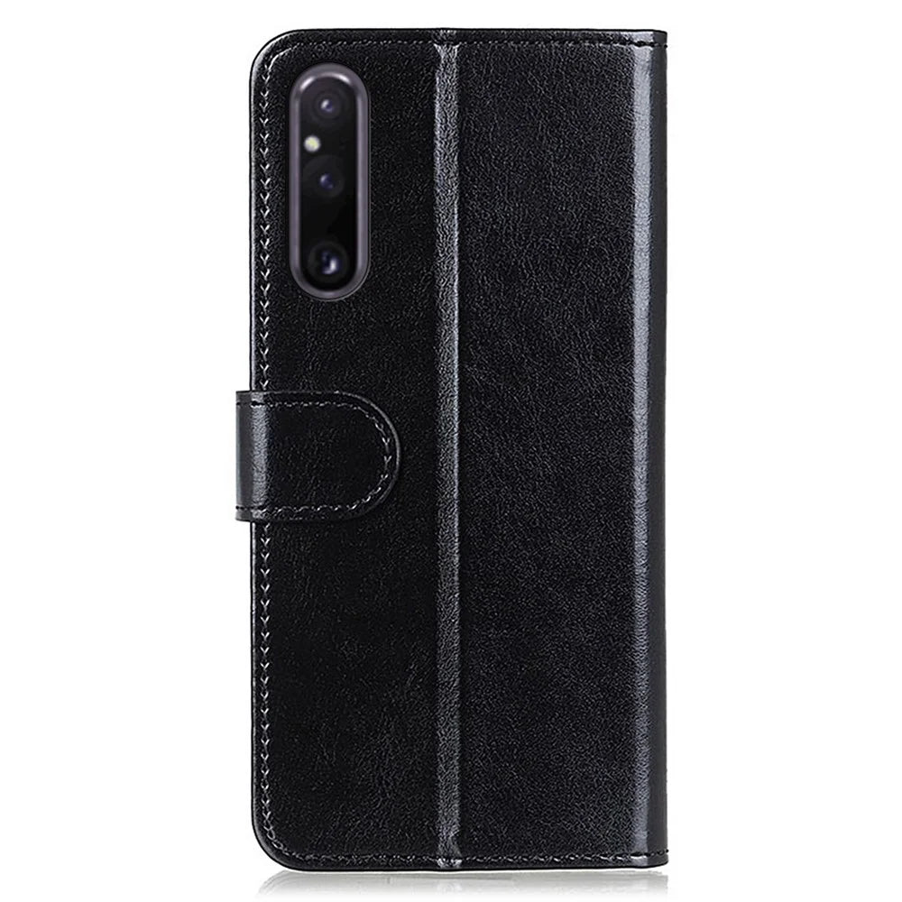 For Sony Xperia 1 V Phone Wallet Case Crazy Horse Texture PU Leather Cell Phone Stand Cover - Black - 7