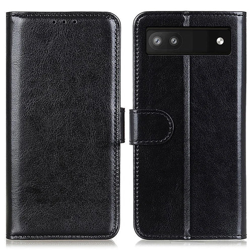 For Google Pixel 7a Wallet Stand Phone Leather Case Crazy Horse Texture Smartphone Cover - Black - 1