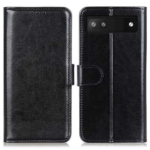For Google Pixel 7a Wallet Stand Phone Leather Case Crazy Horse Texture Smartphone Cover - Black - 1