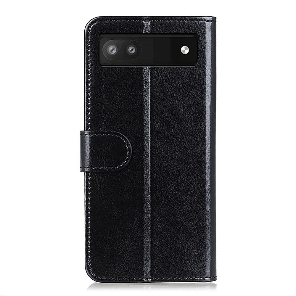 For Google Pixel 7a Wallet Stand Phone Leather Case Crazy Horse Texture Smartphone Cover - Black - 7