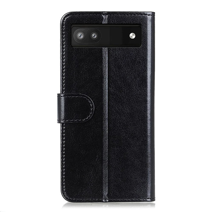 For Google Pixel 7a Wallet Stand Phone Leather Case Crazy Horse Texture Smartphone Cover - Black - 7