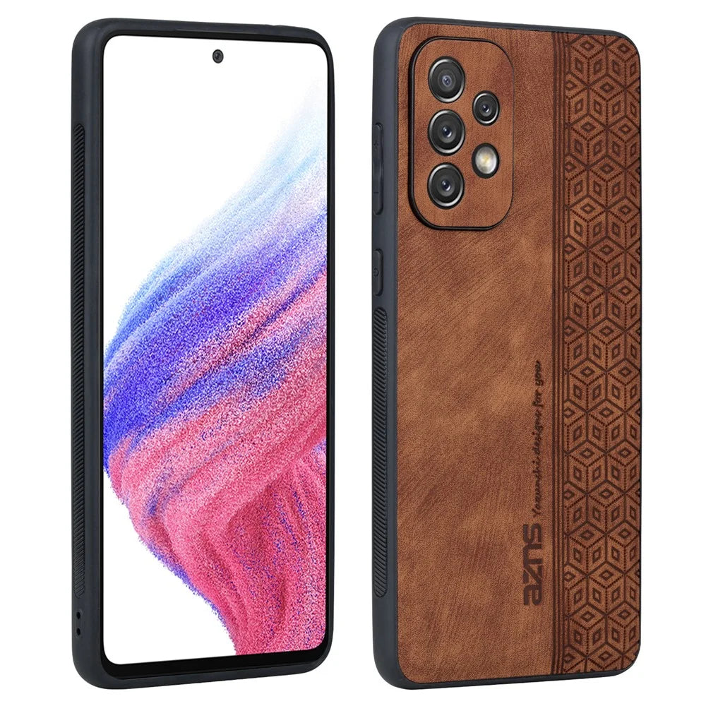 AZNS For Samsung Galaxy A52 4G / 5G / A52s 5G Phone Case Anti-scratch Imprinted Leather Coated TPU Back Cover - Brown - 1