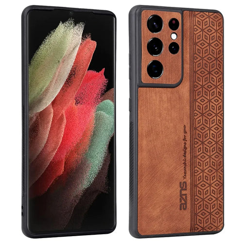 AZNS For Samsung Galaxy S21 Ultra 5G Cell Phone Cover Imprinted Leather+TPU Anti-drop Phone Case - Brown - 1