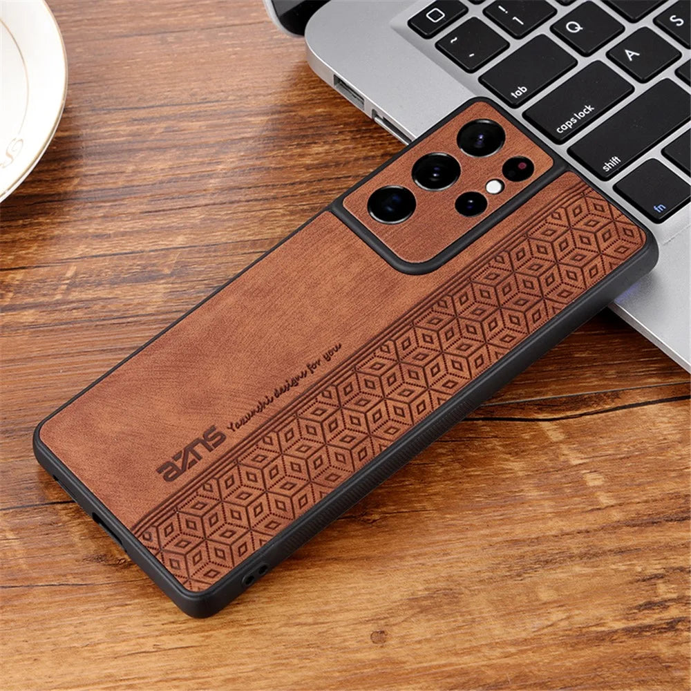 AZNS For Samsung Galaxy S21 Ultra 5G Cell Phone Cover Imprinted Leather+TPU Anti-drop Phone Case - Brown - 2