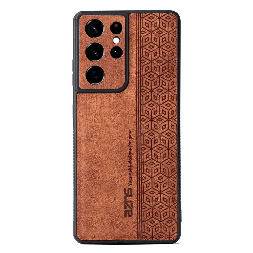 AZNS For Samsung Galaxy S21 Ultra 5G Cell Phone Cover Imprinted Leather+TPU Anti-drop Phone Case - Brown - 3