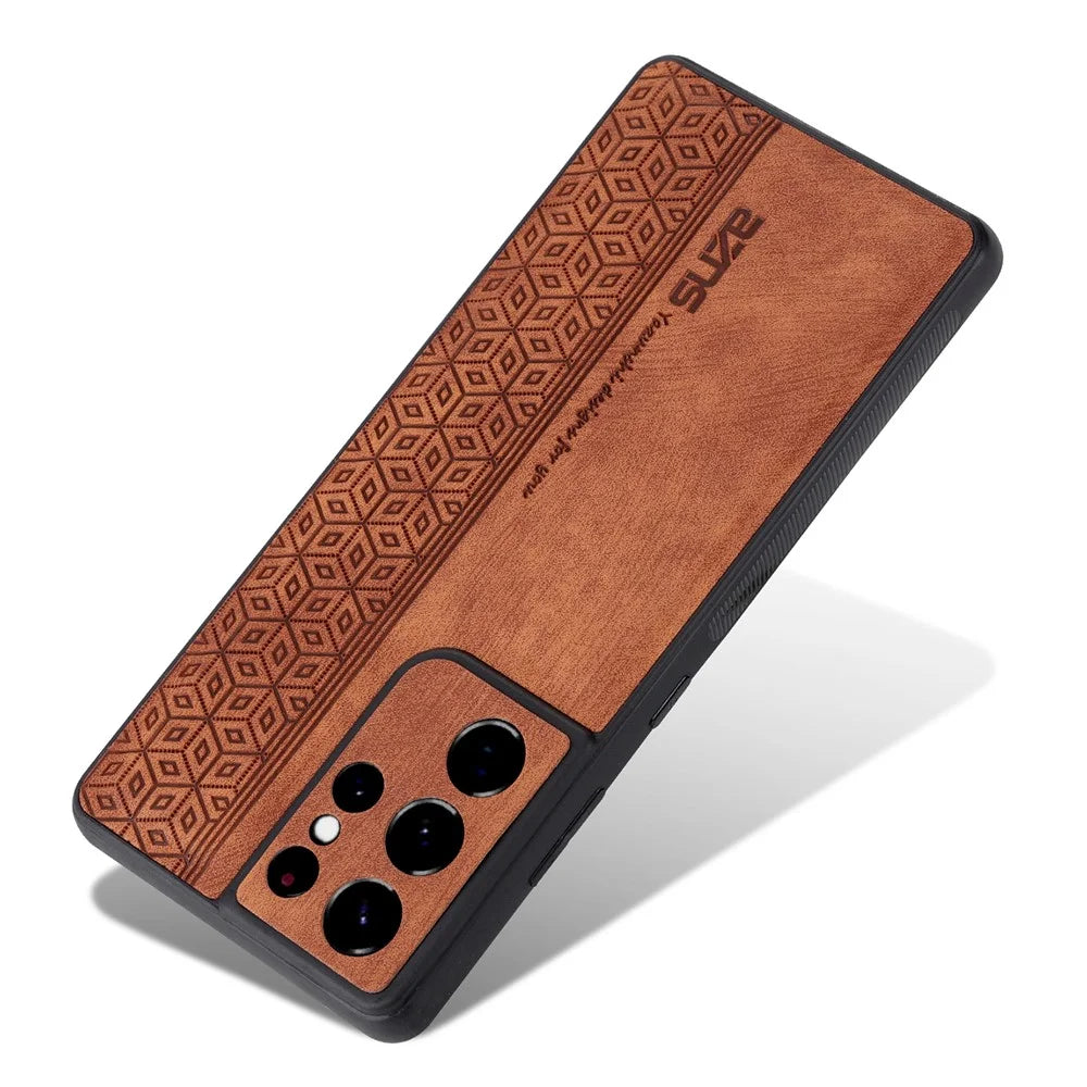 AZNS For Samsung Galaxy S21 Ultra 5G Cell Phone Cover Imprinted Leather+TPU Anti-drop Phone Case - Brown - 4