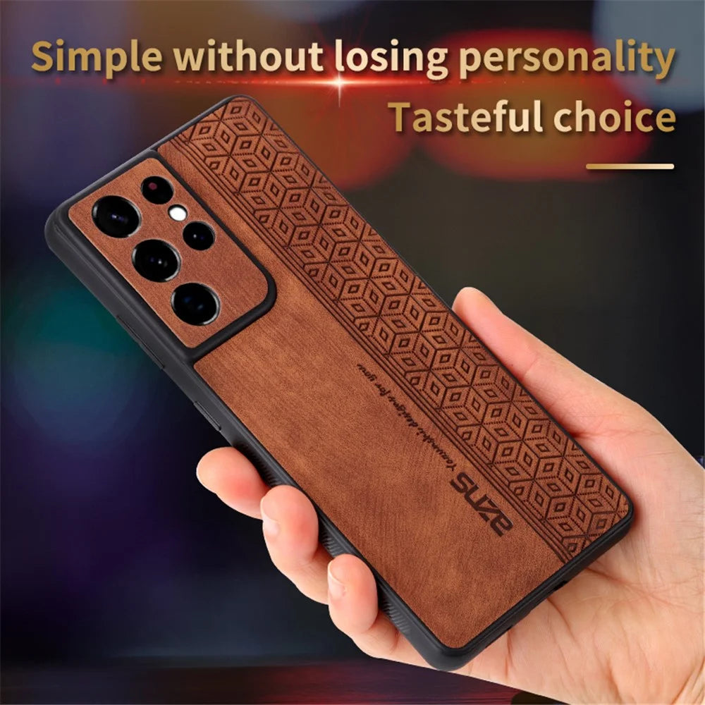 AZNS For Samsung Galaxy S21 Ultra 5G Cell Phone Cover Imprinted Leather+TPU Anti-drop Phone Case - Brown - 5