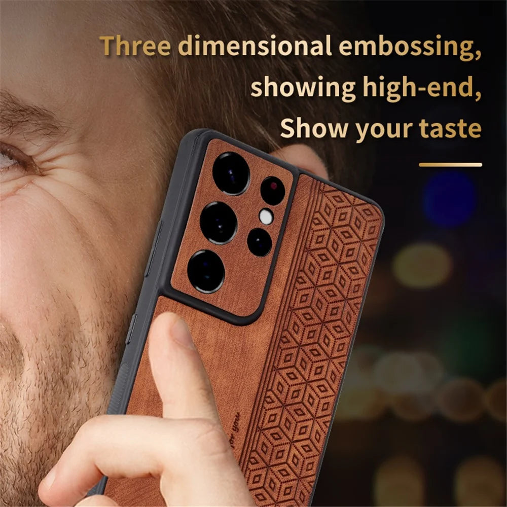 AZNS For Samsung Galaxy S21 Ultra 5G Cell Phone Cover Imprinted Leather+TPU Anti-drop Phone Case - Brown - 6