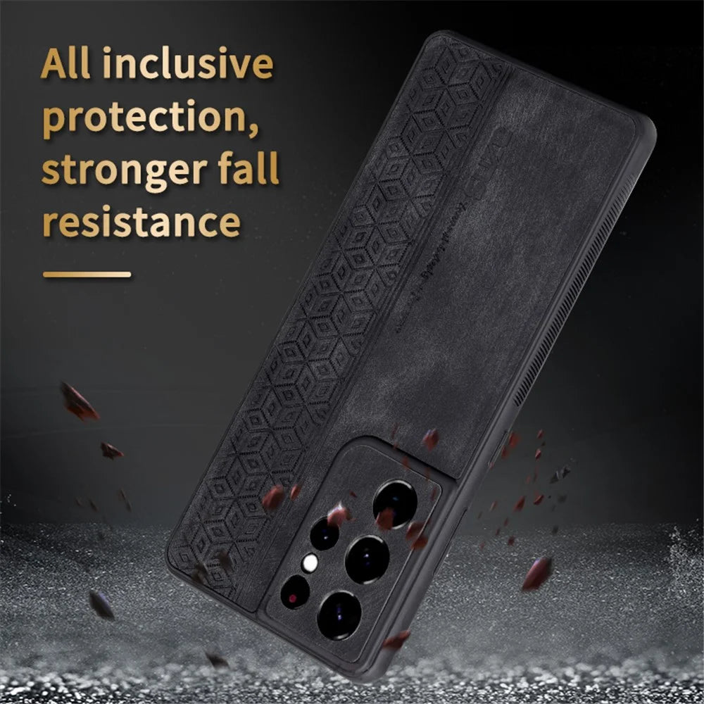 AZNS For Samsung Galaxy S21 Ultra 5G Cell Phone Cover Imprinted Leather+TPU Anti-drop Phone Case - Brown - 7