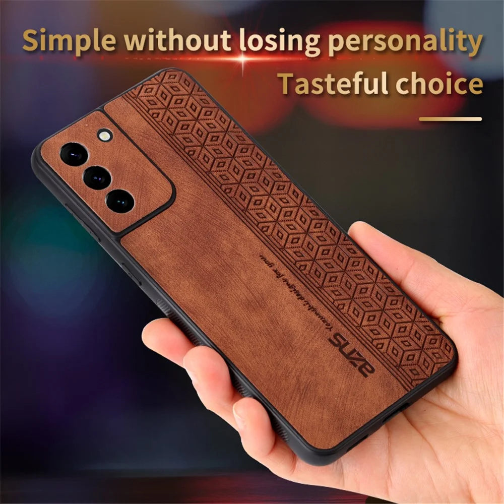 AZNS For Samsung Galaxy S21+ 5G Cell Phone Cover Imprinted Leather Coated TPU Anti-slip Phone Case - Brown - 5