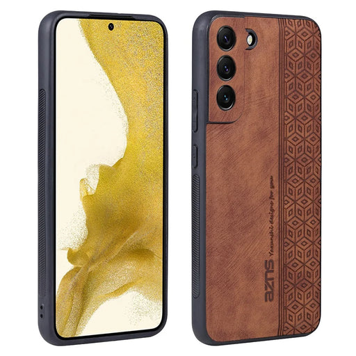 AZNS For Samsung Galaxy S21 FE 5G Anti-scratch Phone Case Imprinted Leather Coated TPU Cover - Brown - 1