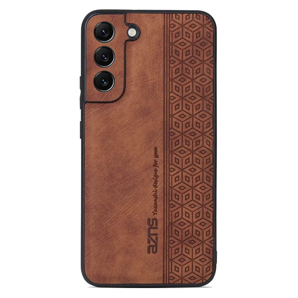 AZNS For Samsung Galaxy S21 FE 5G Anti-scratch Phone Case Imprinted Leather Coated TPU Cover - Brown - 3