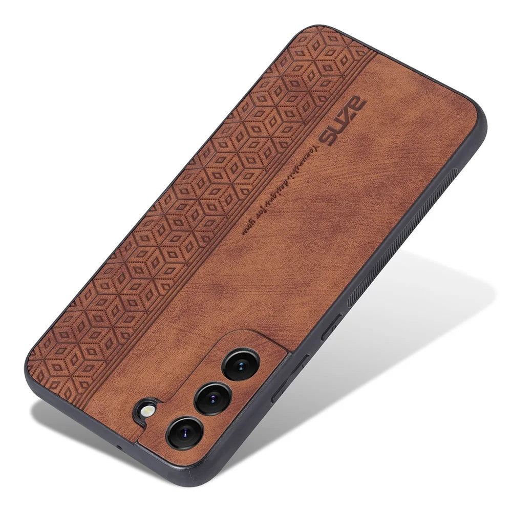 AZNS For Samsung Galaxy S21 FE 5G Anti-scratch Phone Case Imprinted Leather Coated TPU Cover - Brown - 4