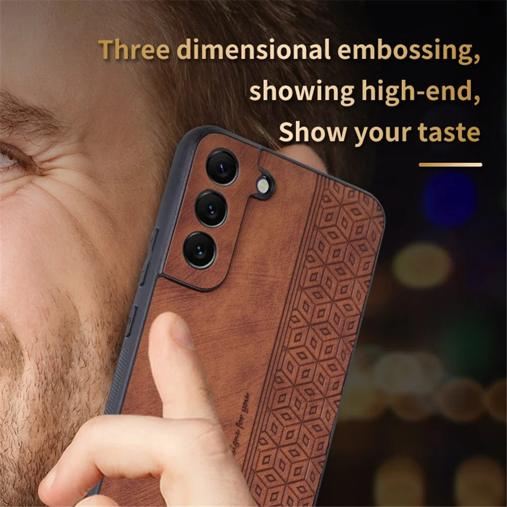 AZNS For Samsung Galaxy S21 FE 5G Anti-scratch Phone Case Imprinted Leather Coated TPU Cover - Brown - 6