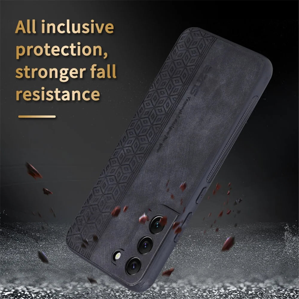 AZNS For Samsung Galaxy S21 FE 5G Anti-scratch Phone Case Imprinted Leather Coated TPU Cover - Brown - 7