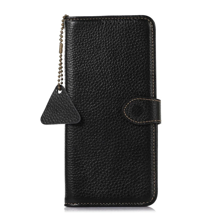 For Sony Xperia 10 V RFID Blocking Phone Cover Stand Genuine Cow Leather Litchi Texture Phone Wallet Case - Black - 6