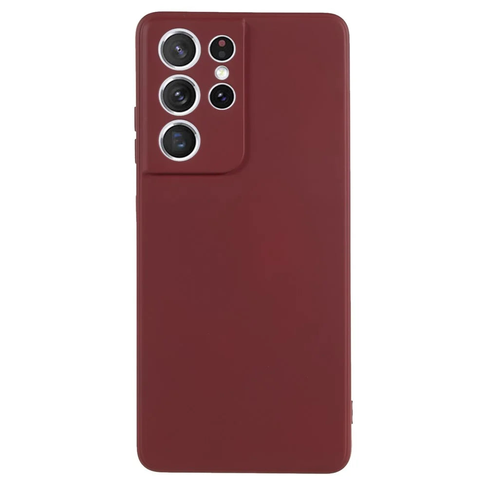 For Samsung Galaxy S21 Ultra 5G TPU Phone Case Fiber Lining Rubberized Cell Phone Cover - Wine Red - 1