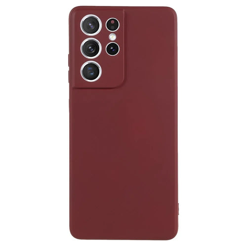 For Samsung Galaxy S21 Ultra 5G TPU Phone Case Fiber Lining Rubberized Cell Phone Cover - Wine Red - 1
