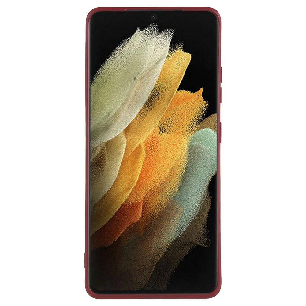 For Samsung Galaxy S21 Ultra 5G TPU Phone Case Fiber Lining Rubberized Cell Phone Cover - Wine Red - 2
