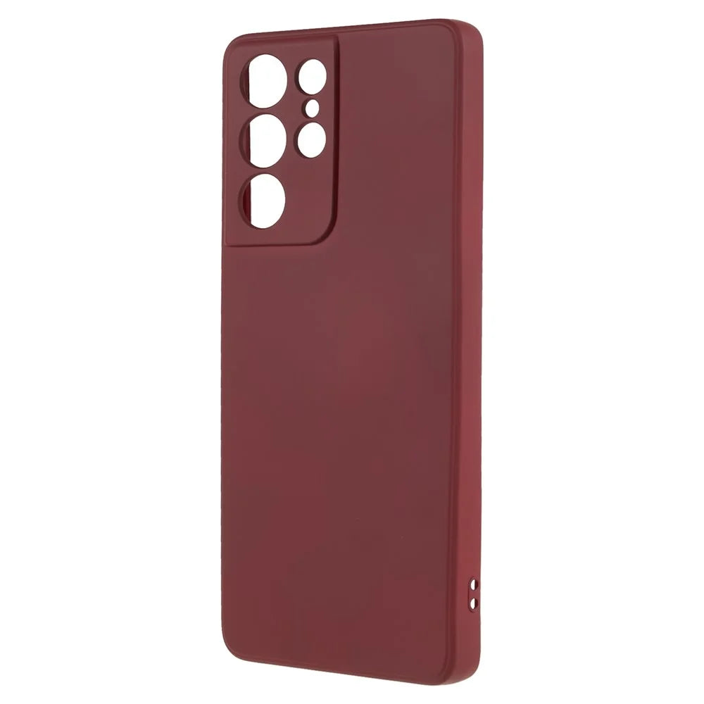 For Samsung Galaxy S21 Ultra 5G TPU Phone Case Fiber Lining Rubberized Cell Phone Cover - Wine Red - 3