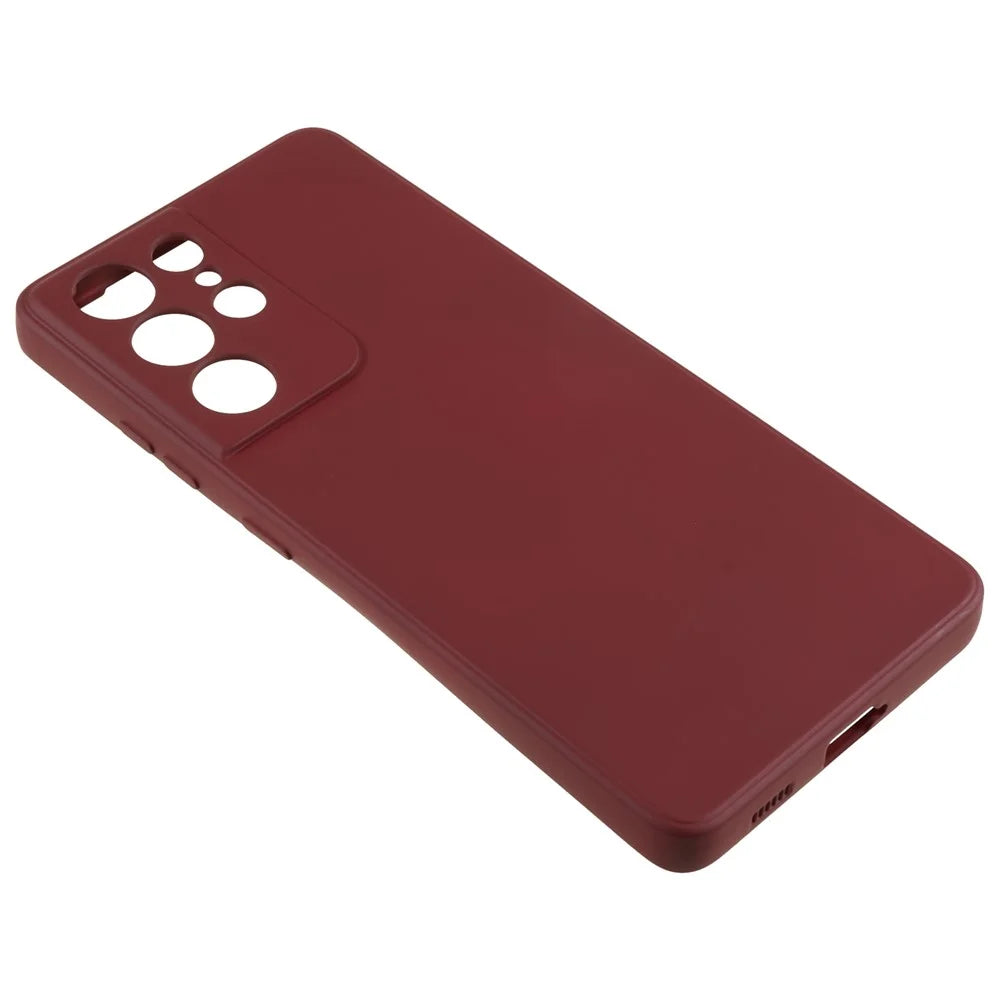 For Samsung Galaxy S21 Ultra 5G TPU Phone Case Fiber Lining Rubberized Cell Phone Cover - Wine Red - 4