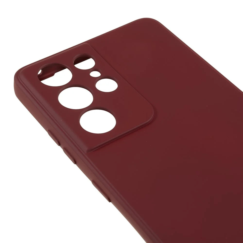For Samsung Galaxy S21 Ultra 5G TPU Phone Case Fiber Lining Rubberized Cell Phone Cover - Wine Red - 5