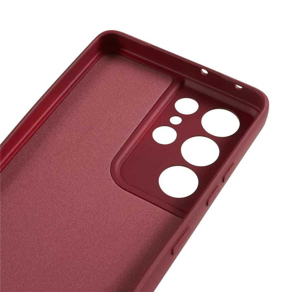 For Samsung Galaxy S21 Ultra 5G TPU Phone Case Fiber Lining Rubberized Cell Phone Cover - Wine Red - 7