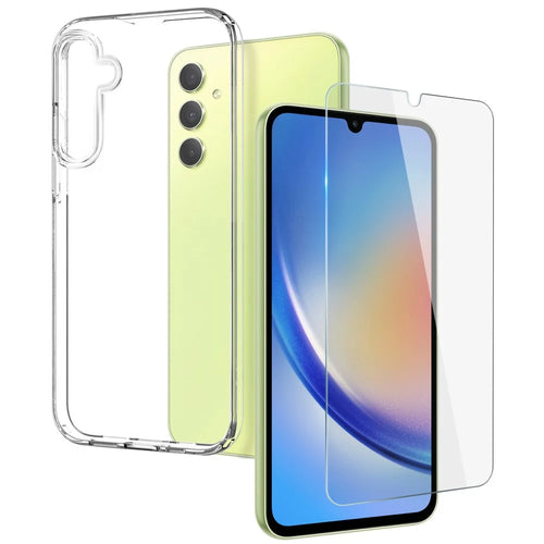 NORTHJO For Samsung Galaxy A34 5G Clear Soft TPU Phone Cover Shell with Tempered Glass Film - Transparent - 1