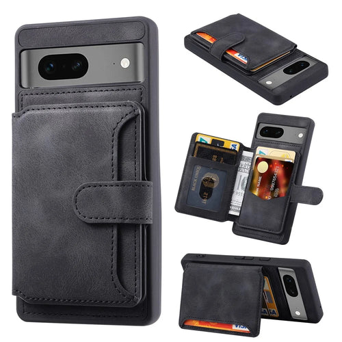 For Google Pixel 7 5G RFID Blocking Wallet Phone Cover Skin-touch Kickstand Leather Coated TPU Case - Black - 1