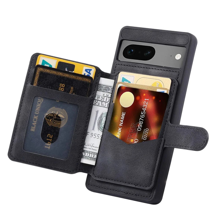 For Google Pixel 7 5G RFID Blocking Wallet Phone Cover Skin-touch Kickstand Leather Coated TPU Case - Black - 3