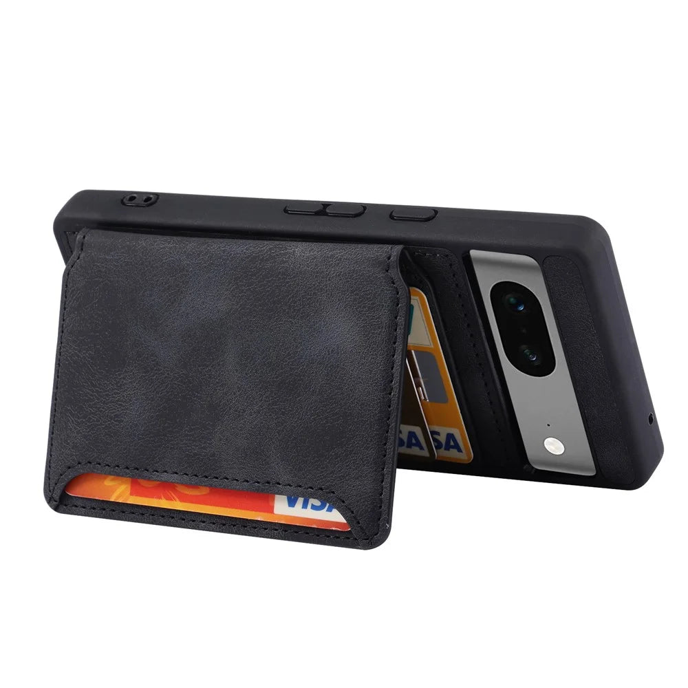 For Google Pixel 7 5G RFID Blocking Wallet Phone Cover Skin-touch Kickstand Leather Coated TPU Case - Black - 4