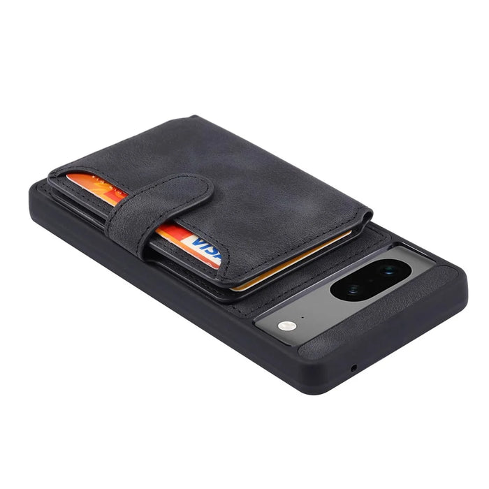 For Google Pixel 7 5G RFID Blocking Wallet Phone Cover Skin-touch Kickstand Leather Coated TPU Case - Black - 5