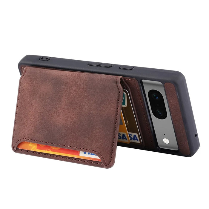 For Google Pixel 7a RFID Blocking Leather+TPU Anti-drop Phone Case Kickstand Wallet Skin-touch Cover - Coffee - 4