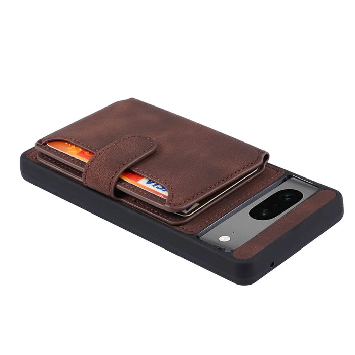 For Google Pixel 7a RFID Blocking Leather+TPU Anti-drop Phone Case Kickstand Wallet Skin-touch Cover - Coffee - 5