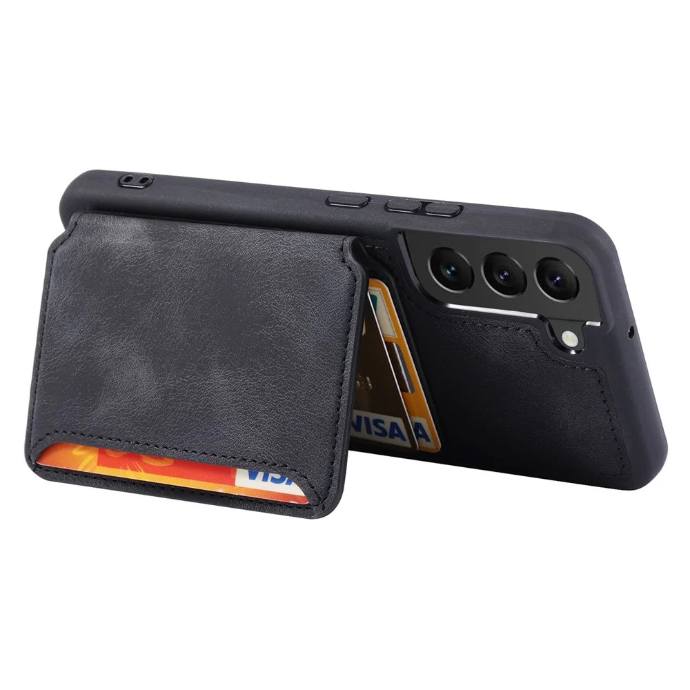 For Samsung Galaxy S23 RFID Blocking Wallet Phone Case Leather Coated TPU Phone Cover with Kickstand - Black - 3