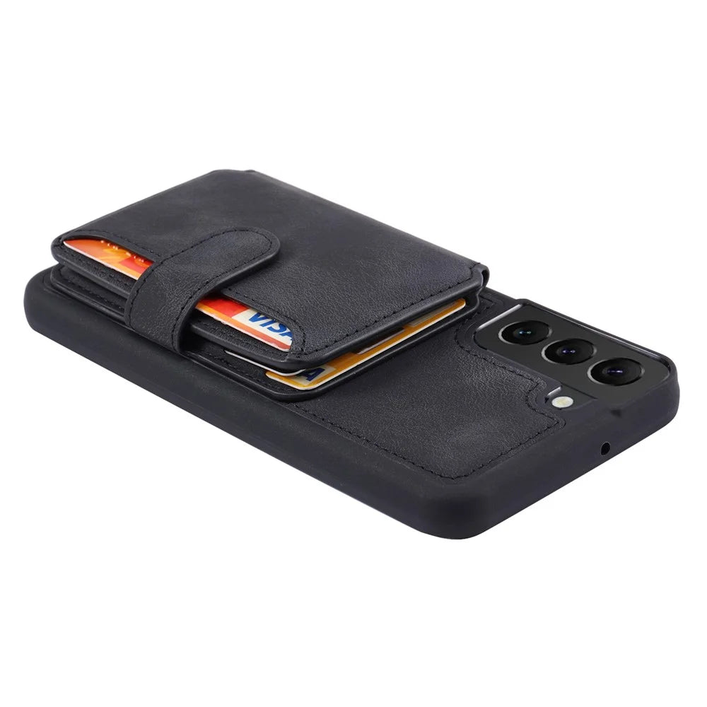 For Samsung Galaxy S23 RFID Blocking Wallet Phone Case Leather Coated TPU Phone Cover with Kickstand - Black - 4