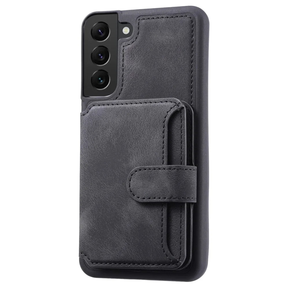 For Samsung Galaxy S23 RFID Blocking Wallet Phone Case Leather Coated TPU Phone Cover with Kickstand - Black - 5