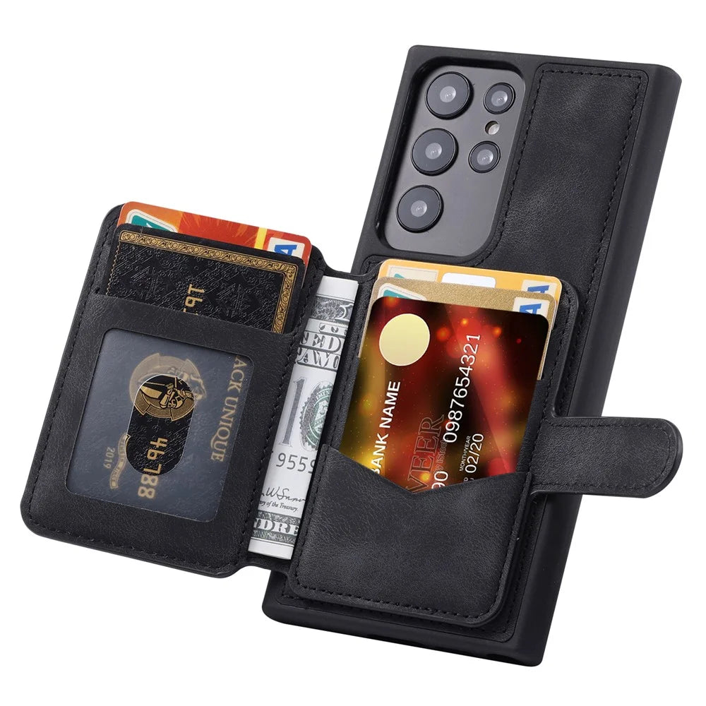 For Samsung Galaxy S23 Ultra Kickstand Leather Coated TPU Phone Case RFID Blocking Wallet Cover - Black - 2