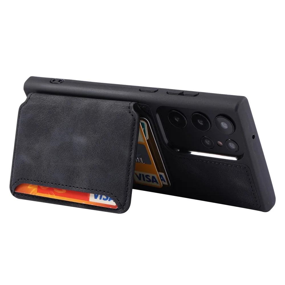 For Samsung Galaxy S23 Ultra Kickstand Leather Coated TPU Phone Case RFID Blocking Wallet Cover - Black - 3