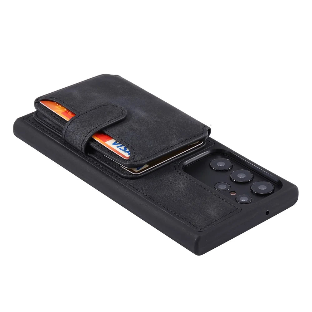 For Samsung Galaxy S23 Ultra Kickstand Leather Coated TPU Phone Case RFID Blocking Wallet Cover - Black - 4